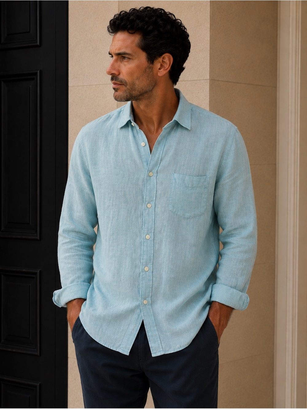 Peter Millar Sky Blue Linen Button Down Shirt